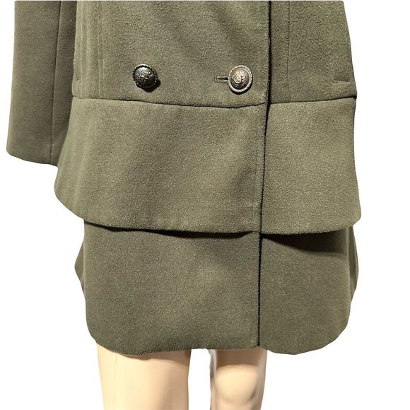 BB Dakota Double Breasted Pea Coat Size M Olive Army Green Military Ruffle - Picture 6 of 11